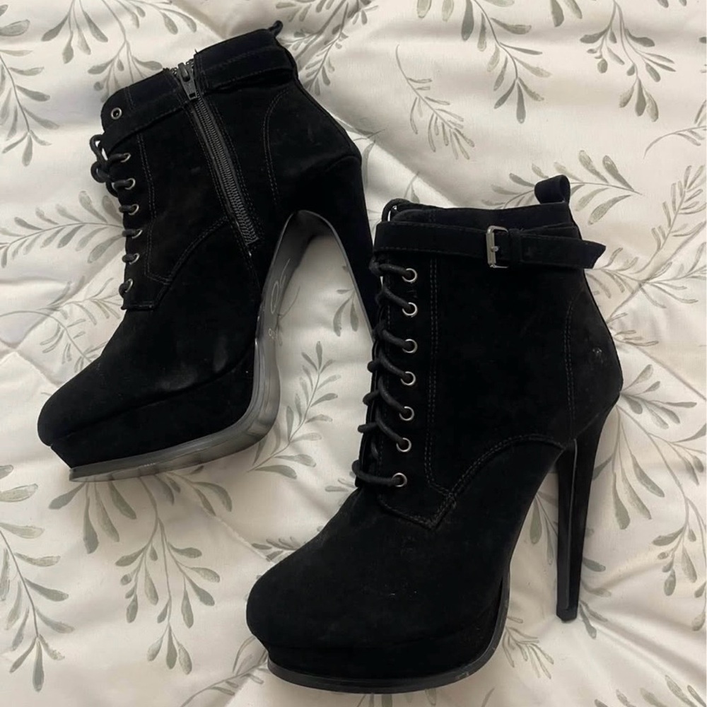 Aldo Black Suede Heeled Boots